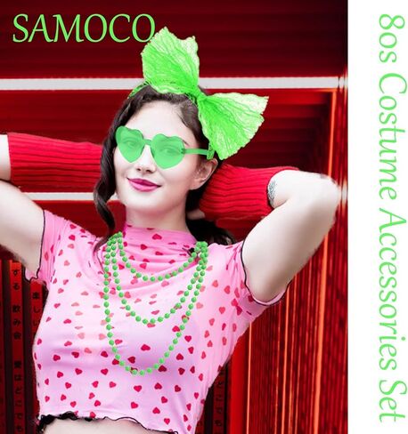SAMOCO 80s طقم ملابس إكسسوارات للنساء النيون الدانتيل عقال أقراط شبكة صيد السمك قفازات قلادة سوار لحفلة 80 in Kuwait
