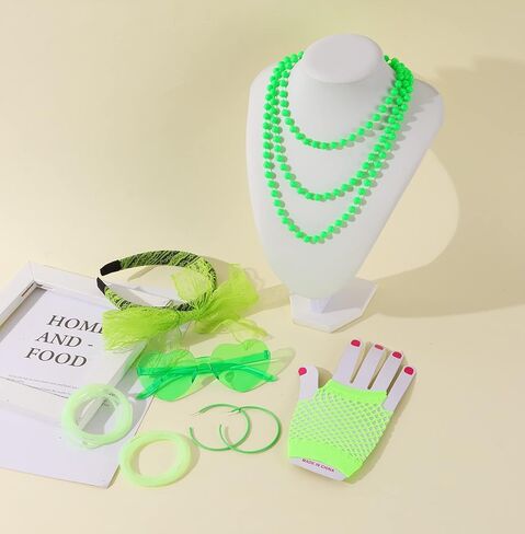 SAMOCO 80s طقم ملابس إكسسوارات للنساء النيون الدانتيل عقال أقراط شبكة صيد السمك قفازات قلادة سوار لحفلة 80 in Kuwait