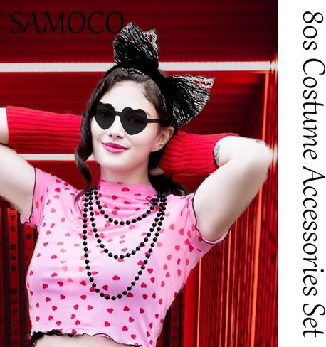 SAMOCO 80s طقم ملابس إكسسوارات للنساء النيون الدانتيل عقال أقراط شبكة صيد السمك قفازات قلادة سوار لحفلة 80 in Kuwait