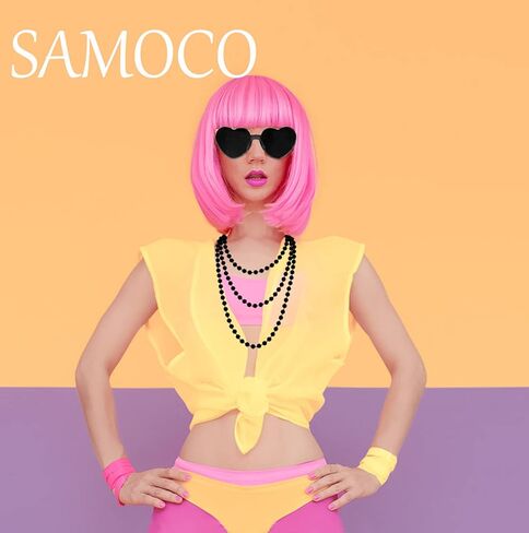 SAMOCO 80s طقم ملابس إكسسوارات للنساء النيون الدانتيل عقال أقراط شبكة صيد السمك قفازات قلادة سوار لحفلة 80 in Kuwait