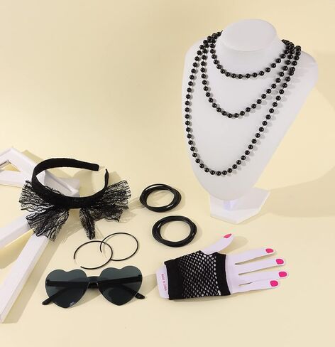 SAMOCO 80s طقم ملابس إكسسوارات للنساء النيون الدانتيل عقال أقراط شبكة صيد السمك قفازات قلادة سوار لحفلة 80 in Kuwait