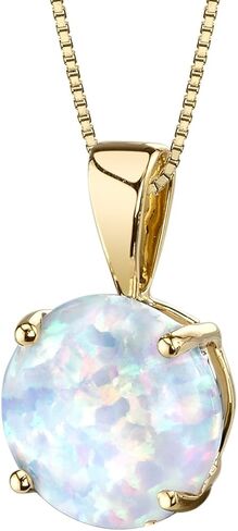 Peora 14K Yellow Gold Created White Fire Opal Pendant for Women, Classic Solitaire, 1 Carat Round Shape 8mm in Saudi Arabia