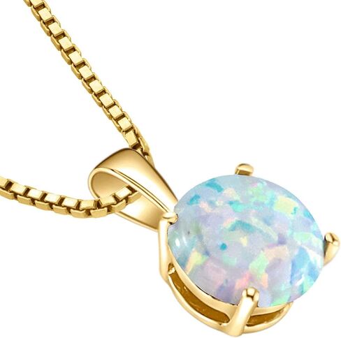 Peora 14K Yellow Gold Created White Fire Opal Pendant for Women, Classic Solitaire, 1 Carat Round Shape 8mm in Saudi Arabia