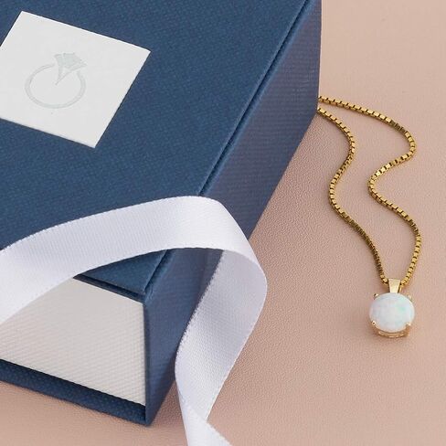 Peora 14K Yellow Gold Created White Fire Opal Pendant for Women, Classic Solitaire, 1 Carat Round Shape 8mm in Saudi Arabia