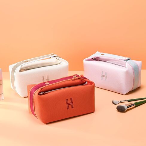 Sluxa Fashion Makeup Bag for Women, Orange Red Canvas Make up Travel Bag, Hanging Cosmetic Bag Organizer for Women in Kuwait