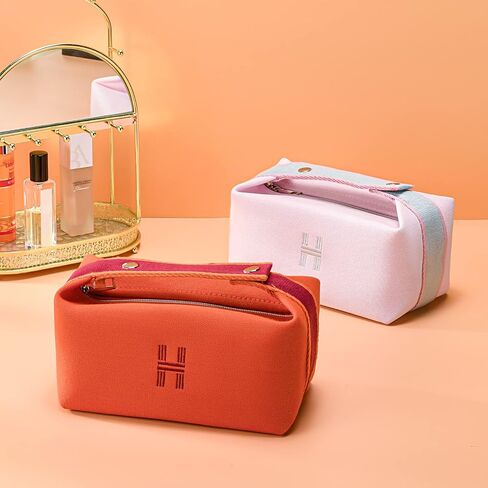 Sluxa Fashion Makeup Bag for Women, Orange Red Canvas Make up Travel Bag, Hanging Cosmetic Bag Organizer for Women in Kuwait