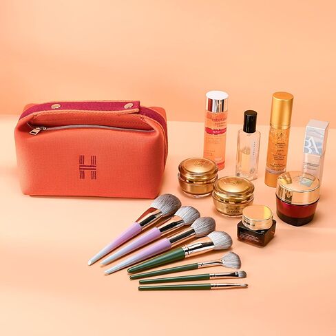 Sluxa Fashion Makeup Bag for Women, Orange Red Canvas Make up Travel Bag, Hanging Cosmetic Bag Organizer for Women in Kuwait