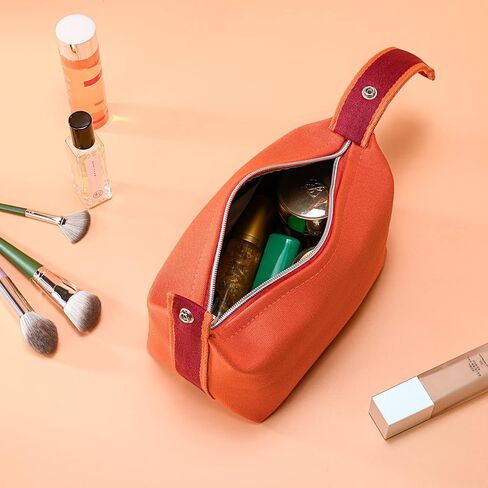 Sluxa Fashion Makeup Bag for Women, Orange Red Canvas Make up Travel Bag, Hanging Cosmetic Bag Organizer for Women in Kuwait
