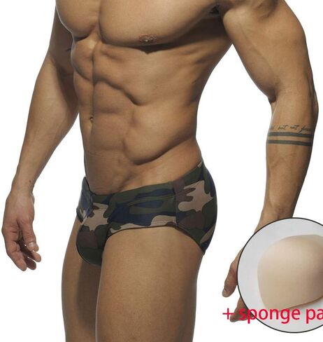 بدلة سباحة بكيني للرجال من sandbank بدلة استحمام عصرية بطباعة مموهة وخصر منخفض وملابس سباحة مرنة مع كوب ملابس سباحة in Kuwait