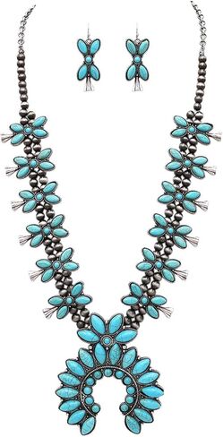 Rosemarie & Jubalee Women's Western Chic Statement Howlite Squash Blossom Necklace Earrings Set, 24"+3" Extension in Saudi Arabia