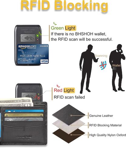 محفظة رجالية جلدية RFID محفظة ثنائية الطي مع سلسلة محفظة بطاقة الائتمان النقدية للرجال مع نافذتين لبطاقة الهوية (أسود) in Saudi Arabia