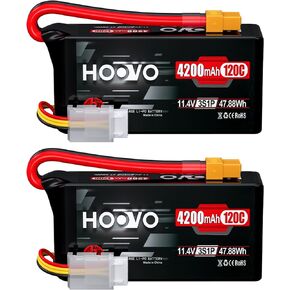 HOOVO 3S Lipo Battery 4200mAh 120C 11.4V High Voltage Shorty Lipo Battery Pack Softcase with XT60 Connector for RC Crawler Trailer RC Drone Quadcopter Helicopter Airplane FPV RC Car, 2 Pack in Kuwait