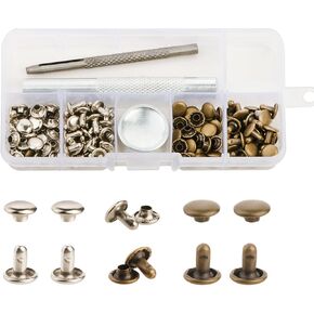 YMAISS 120 مجموعة من المسامير الجلدية ذات الغطاء المزدوج مع مجموعة أدوات التثبيت لتزيين إصلاح الحرف الجلدية، لونين مقاسين، أنبوبي in Kuwait
