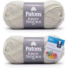 Patons Kroy Socks FX Yarn 2-Pack Bundle with Bella's Crafts Stitch Markers (Cadet Colors)