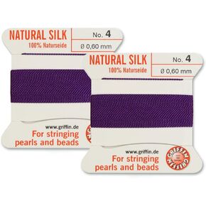 2 Pcs Griffin Natural Silk Beading Cord Thread and Needle Size 4 Amethyst Color in Kuwait