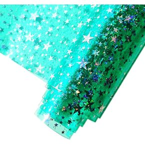 HYANG Glitter Star Green Transparent PVC Super Clear Holographic Vinyl Faux Leather Sheets 1 Roll 12" x 47" (30cm x 120cm) for DIY Bows Earrings Bags DIY Crafts Making