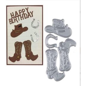 قوالب قطع معدنية من شاين بير كاوبوي اكسيسوريز لدفتر القصاصات والحرف اليدوية على شكل حدوة حصان وقبعة حذاء ورقية، قالب استنسل 62100 ملم in Kuwait