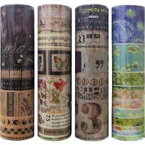 VEINARDYL 40 لفة (إجمالي 262 قدمًا) مجموعة شريط واشي عتيقة، شريط لاصق ملصق ديكور على طراز الحنين من أجل تغليف الهدايا DIY Craft Scrapbooking Bullet Journal Planner in Kuwait