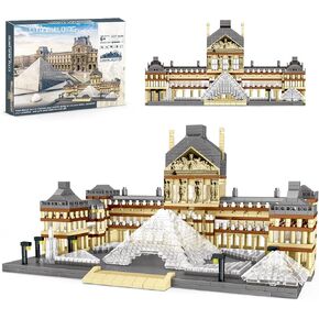 كيو ال تي كيو اي اوليتونج مجموعة احجار بناء صغيرة بتصميم متحف اللوفر المعماري، 3377 قطعة من مكعبات البناء المعمارية الشهيرة عالميا، نموذج متحف باريس متحف اللوفر الصغير، هدايا للاطفال البالغين in Kuwait