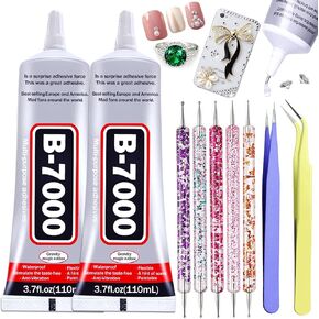 2pcs x 110ML B7000 Rhinestone Glue Clear, Upgrade B7000 Glue Multi-Function Adhesive Jewelry Glue for Jewelry Repair, Metal Stone Crafts, Fabric, Shoes, Wood Glass Bead with Dotting Pens and Tweezers in Kuwait