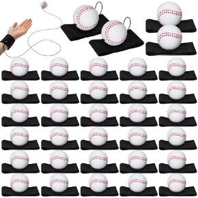Jerify 30 Pcs Wrist Return Ball on a String Baseball Basketball Soccer Tennis Party Favor Sports Return Wrist Practice Ball on Elastic Cord Rubber Rebound Wristband Ball for Adults