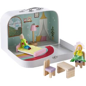 HearthSong 11 Inch Rainbow Cottage Travel Dollhouse Set with 2 Dolls and 5 Piece Furniture Set in Kuwait