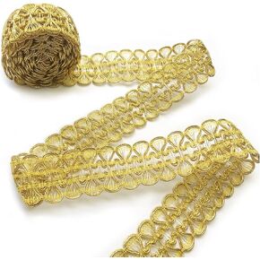 Qililandiy 10 ياردة الأورجانزا فراشة الدانتيل حافة الشريط زخرفة الحواف خمر النسيج المطرزة زين الخياطة DIY اللباس الحرفية (الليزر الذهب) in Kuwait