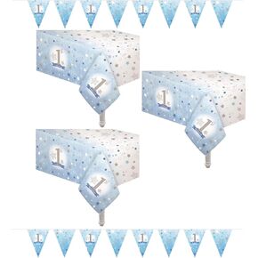 3 Pack 1st Birthday Boy Table Cloth Size 54" x 108" Includes 2 Pennant Banners 6.56 Feet Each Ideal for 1st Birthday Boy tablecover Party Decorations in Kuwait