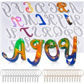 قالب حروف ابجدية كبيرة للراتنج، قوالب حروف من الراتنج معكوس مع فتحة، قوالب راتنج سيليكون مع 30 حلقة قفز، 30 حلقة مفاتيح، قوالب ايبوكسي لصنع سلسلة المفاتيح in Kuwait