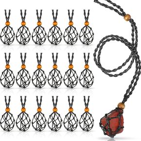 18 Pieces Crystal Empty Necklace Holder Stone Cords Necklace Holder Cage Adjustable Pendant Quartz Stone Rock Holder for DIY Bracelet Necklace Jewelry Making. (Black)