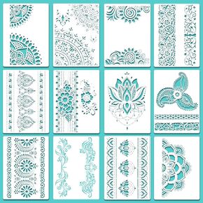 12 Pieces Large Mandala Stencil Reusable Mandala Painting Templates 8.3 x 11.7 Inch Floral Design Drawing Craft Stencil for DIY Wall, Tile, Furniture, Canva, Outdoor Indoor Decoration in Saudi Arabia