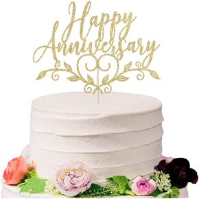 Glitter Happy Anniversary Cake Topper,Wedding Anniversary Cake Toppers, Happy Anniversary Party Decorating supplies (black)