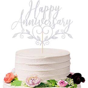 Glitter Happy Anniversary Cake Topper,Wedding Anniversary Cake Toppers, Happy Anniversary Party Decorating supplies (black) in Saudi Arabia