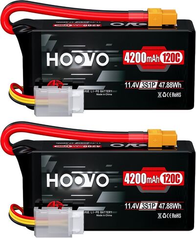 بطارية ليبو 3S من HOOVO بقدرة 4200 مللي أمبير في الساعة 120C 11.4 فولت حقيبة ناعمة مع موصل XT60 لمقطورة RC الزاحفة RC بدون طيار كوادكوبتر وطائرة هليكوبتر وطائرة FPV RC، عبوتان in Saudi Arabia
