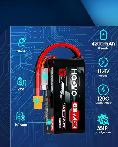 بطارية ليبو 3S من HOOVO بقدرة 4200 مللي أمبير في الساعة 120C 11.4 فولت حقيبة ناعمة مع موصل XT60 لمقطورة RC الزاحفة RC بدون طيار كوادكوبتر وطائرة هليكوبتر وطائرة FPV RC، عبوتان in Saudi Arabia