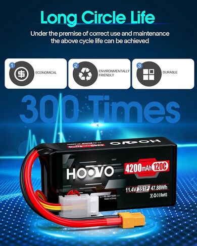 بطارية ليبو 3S من HOOVO بقدرة 4200 مللي أمبير في الساعة 120C 11.4 فولت حقيبة ناعمة مع موصل XT60 لمقطورة RC الزاحفة RC بدون طيار كوادكوبتر وطائرة هليكوبتر وطائرة FPV RC، عبوتان in Saudi Arabia