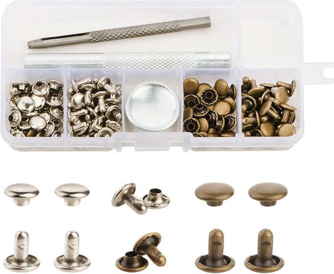 YMAISS 120 مجموعة من المسامير الجلدية ذات الغطاء المزدوج مع مجموعة أدوات التثبيت لتزيين إصلاح الحرف الجلدية، لونين مقاسين، أنبوبي in Kuwait