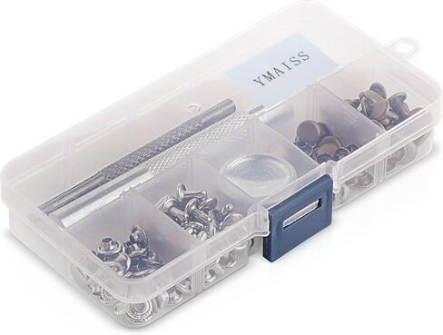 YMAISS 120 مجموعة من المسامير الجلدية ذات الغطاء المزدوج مع مجموعة أدوات التثبيت لتزيين إصلاح الحرف الجلدية، لونين مقاسين، أنبوبي in Kuwait