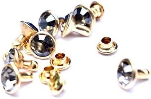 20 Pack 8mm Crystal Glass Rhinestone Rapid Rivets Leathercraft Studs (AB Crystal/Gold Post) in Kuwait
