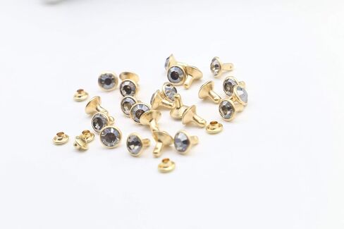 20 Pack 8mm Crystal Glass Rhinestone Rapid Rivets Leathercraft Studs (AB Crystal/Gold Post) in Kuwait