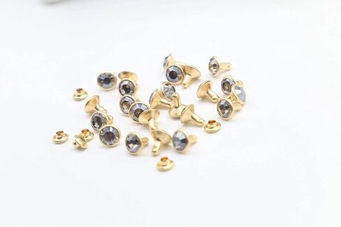 20 Pack 8mm Crystal Glass Rhinestone Rapid Rivets Leathercraft Studs (AB Crystal/Gold Post) in Kuwait
