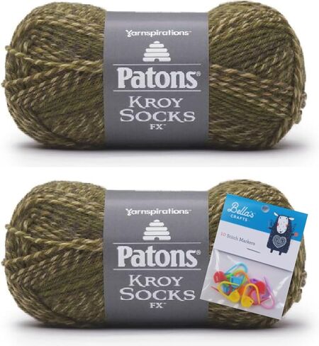حزمة من قطعتين من جوارب Patons Kroy Socks FX Yarn مع أقلام تحديد الغرز من Bella's Crafts (ألوان صدفية) in Kuwait