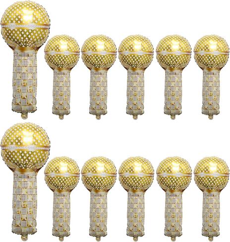 بالونات ميكروفون ذهبية من الفويل لحفلات الثمانينيات والتسعينيات بطابع الهيب هوب، لوازم تزيين الحفلات in Kuwait