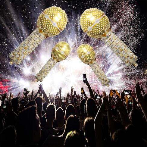 بالونات ميكروفون ذهبية من الفويل لحفلات الثمانينيات والتسعينيات بطابع الهيب هوب، لوازم تزيين الحفلات in Kuwait