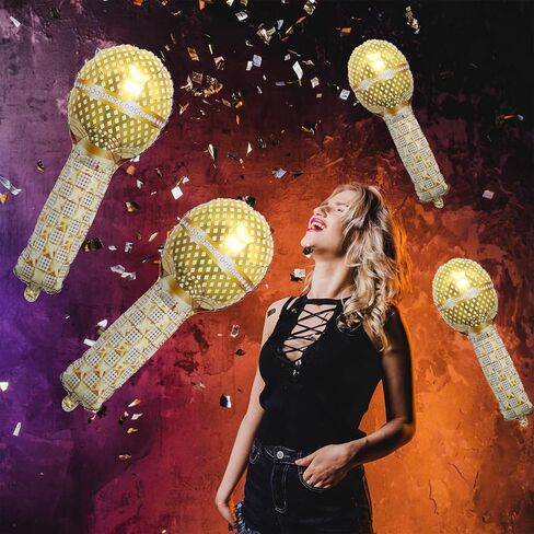 بالونات ميكروفون ذهبية من الفويل لحفلات الثمانينيات والتسعينيات بطابع الهيب هوب، لوازم تزيين الحفلات in Kuwait