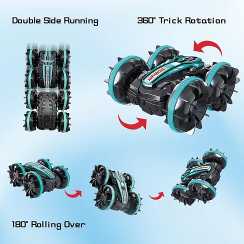 ألعاب سيارة برمائية للتحكم عن بعد من كوكوتا للأولاد 2.4 جيجا هرتز RC Stunt Cars Boats IPX7 مقاومة للماء للأطفال 5 6 7 8 9 10 11 12 عامًا هدية عيد الميلاد لجميع التضاريس لعبة حمام السباحة على الشاطئ، أحمر in Saudi Arabia