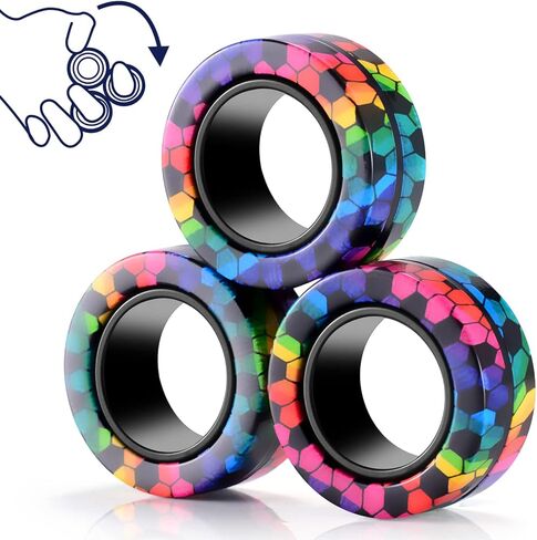 مجموعة حلقات فيدجيت مكونة من 3 قطع | حشوات سلة عيد الفصح | لعبة أصابع حسية ممتعة للأطفال والمراهقين والأولاد والبنات والبالغين | الإجهاد التوحد ADHD الإغاثة المخفض | هدية رائعة لتخفيف الضغط - أسود مطفي in Kuwait