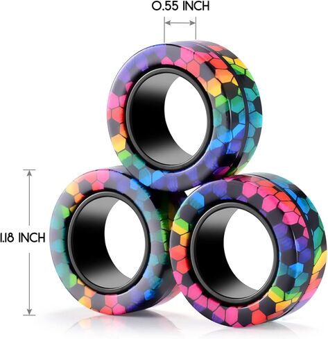 مجموعة حلقات فيدجيت مكونة من 3 قطع | حشوات سلة عيد الفصح | لعبة أصابع حسية ممتعة للأطفال والمراهقين والأولاد والبنات والبالغين | الإجهاد التوحد ADHD الإغاثة المخفض | هدية رائعة لتخفيف الضغط - أسود مطفي in Kuwait