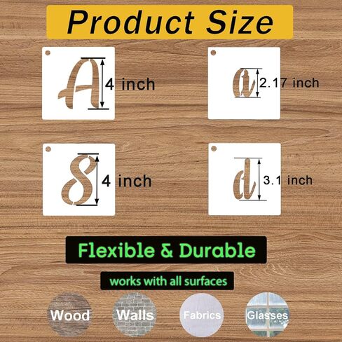 2 Inch Letter Stencils for Painting on Wood, 62 Pcs Calligraphy Alphabet Stencils and Number Stencils, Cursive Lettering Stencil Upper and Lowercase, Reusable Plastic Art Craft Stencil for Sign in Kuwait