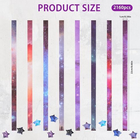 2160 قطعة من شرائط ورق أوريغامي ستار، ورق أوريغامي سكاي سكاي، شريط ورق نجمة أوريغامي لاكي ستار، ورق نجمة أوريغامي للحرف اليدوية DIY in Kuwait